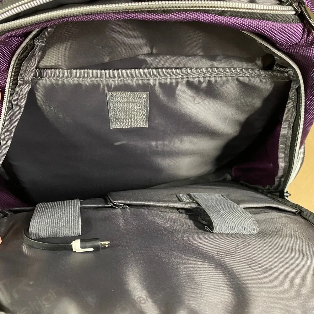 Travel Right Purple Backpack Laptop Bag Travel School Work‎ USB Port Pockets EUC